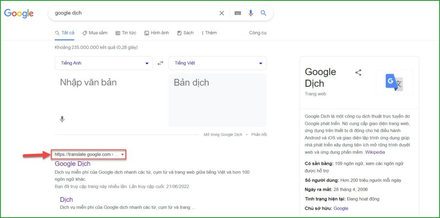 Truy cap vao trang cua google dich