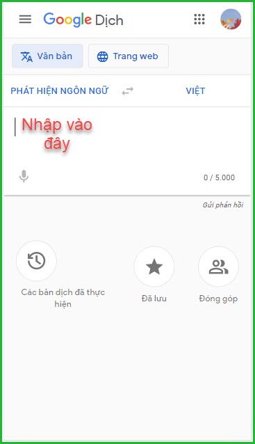 Nhập ngôn ngữ cần dịch 