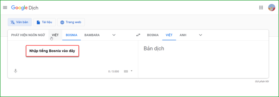 Nhap tieng Bosnia vao o