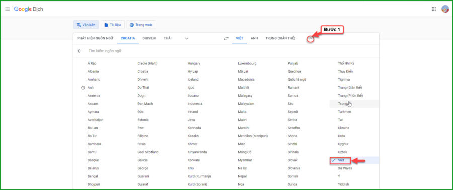 Chon ngon ngu dich la tieng Viet