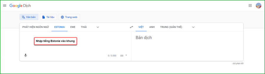 Nhap tieng Estonia vao khung