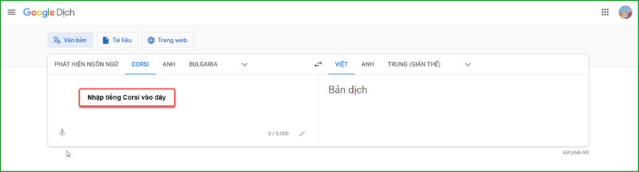 Nhap tieng Corsi de dich 