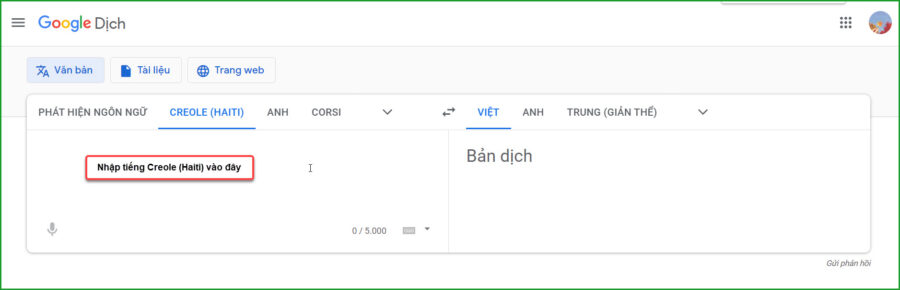 Nhap tieng Creole (Haiti) vao o trong 