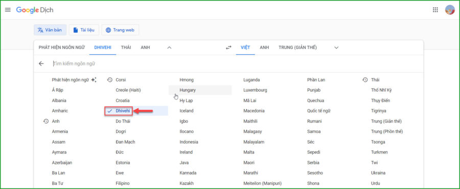 Chon tieng Dhivehi de dich 