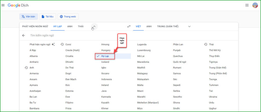 Chon tieng Hy Lap o ben trai man hinh