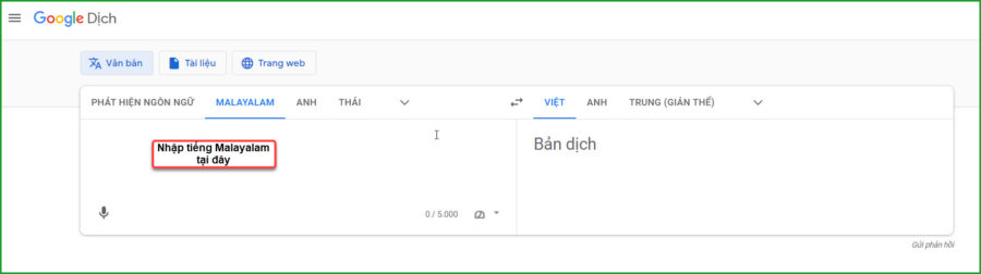 Nhap tieng Malayalam de dich 